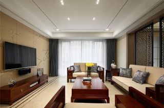 新中式150平米三居客厅电视墙装修实景图片