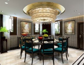 新中式别墅餐厅装修效果图 2020别墅餐厅装潢效果图 