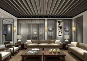 中德英伦城邦150平四居新中式风格客厅沙发背景墙设计
