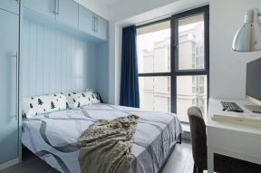 75㎡简约北欧风格二居卧室蓝色背景墙设计图片