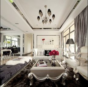 陶然亭三居120平欧式风格客厅白色沙发装修效果