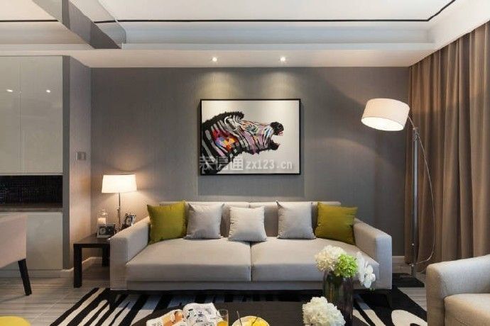 时尚现代简约90平两居客厅布艺沙发装修设计图片