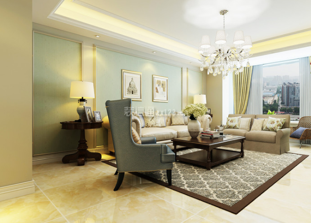 现代美式风格170平米四居客厅沙发墙装修效果图