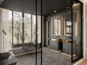 现代风格94平三居浴室玻璃隔断设计效果图片