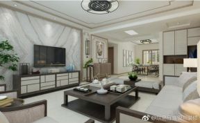 新中式风格139平米三居客厅电视墙装修效果图