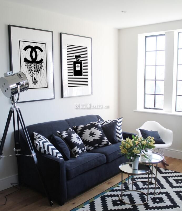 10平简欧风格客厅沙发背景墙画设计装饰图