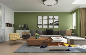 简约风格96平米二居客厅绿色沙发墙装修效果图