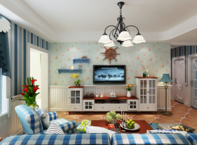 地中海风格125平三居室客厅电视柜装饰效果图