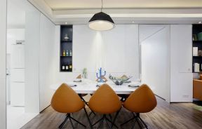 110平米现代风格三居餐厅橘色餐椅装修效果图片