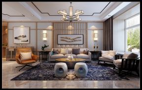 155平米新中式风格三居客厅沙发背景墙装饰效果图