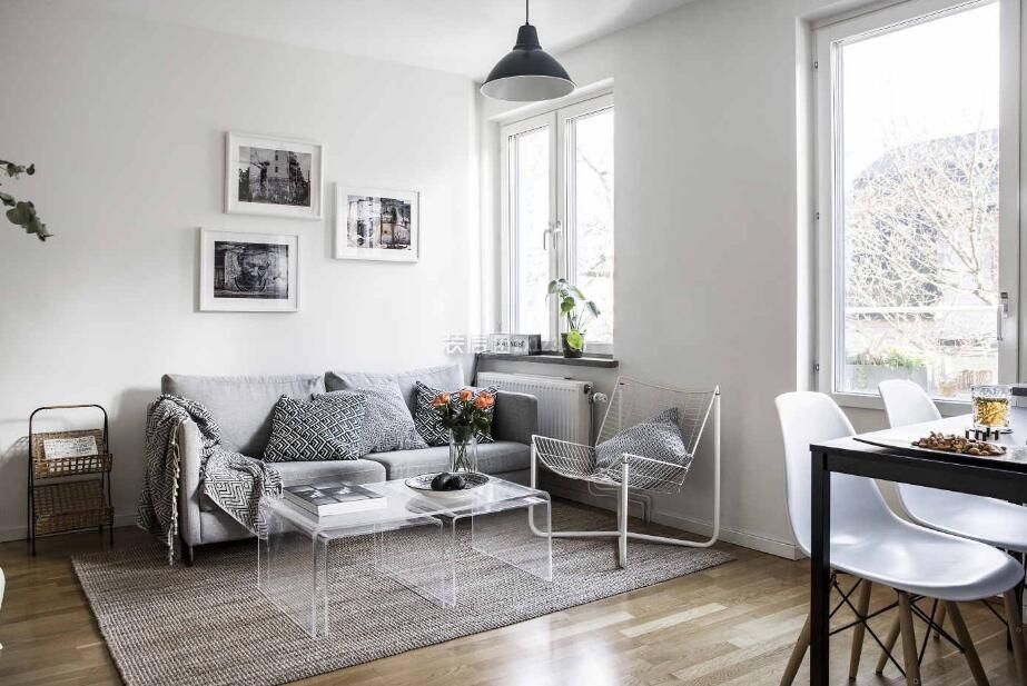 北欧简约风格客厅灰色布艺沙发设计图片
