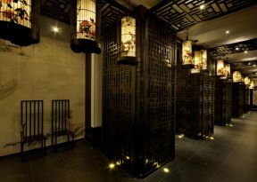 中式茶楼走廊效果图 中式走廊玄关设计 