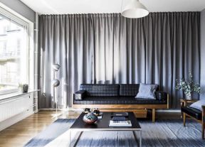 北欧简约风格客厅灰色窗帘设计图片2023