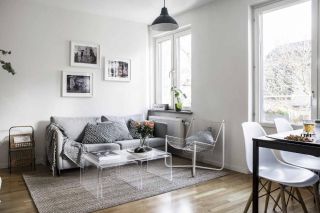 北欧简约风格客厅灰色布艺沙发设计图片