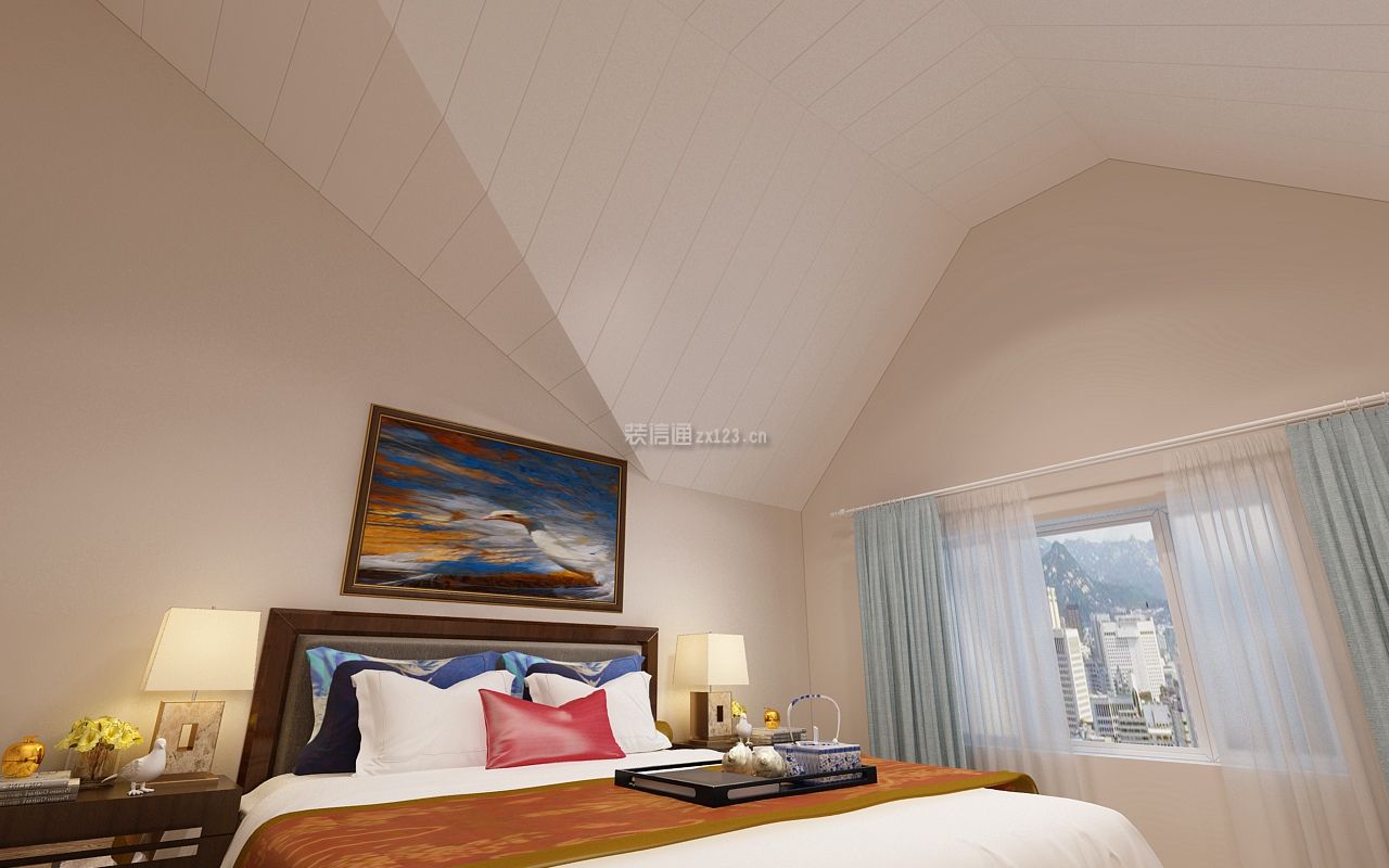 新中式风格160平米大二居不规则卧室装修效果图