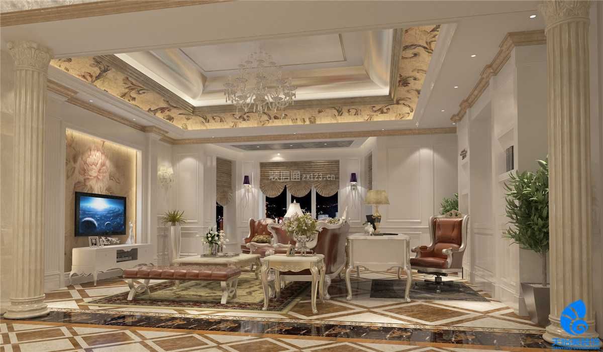 富力海洋广场800㎡别墅欧式风格客厅装修效果图