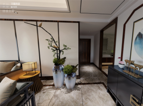 新中式风格100平方米三居室过道装修效果图