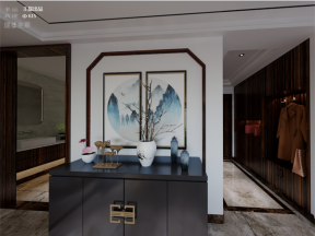 新中式风格100平方米三居室玄关挂画装修效果图