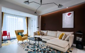 100平现代北欧风格三居客厅沙发背景墙设计图片
