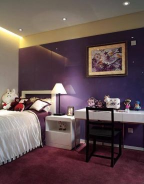儿童房间背景墙紫色装修效果图片大全
