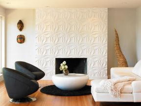 2023现代风格客厅壁炉白色墙面设计效果图片