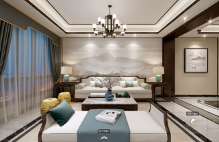 2023新中式风格客厅沙发背景墙装潢效果图