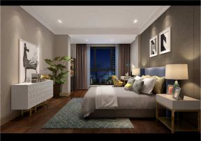 2020现代风格卧室台灯图片 2020后现代风格卧室装饰纯色窗帘效果图 