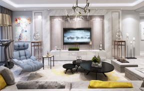 2023现代风格时尚三居客厅白色电视柜装修效果图