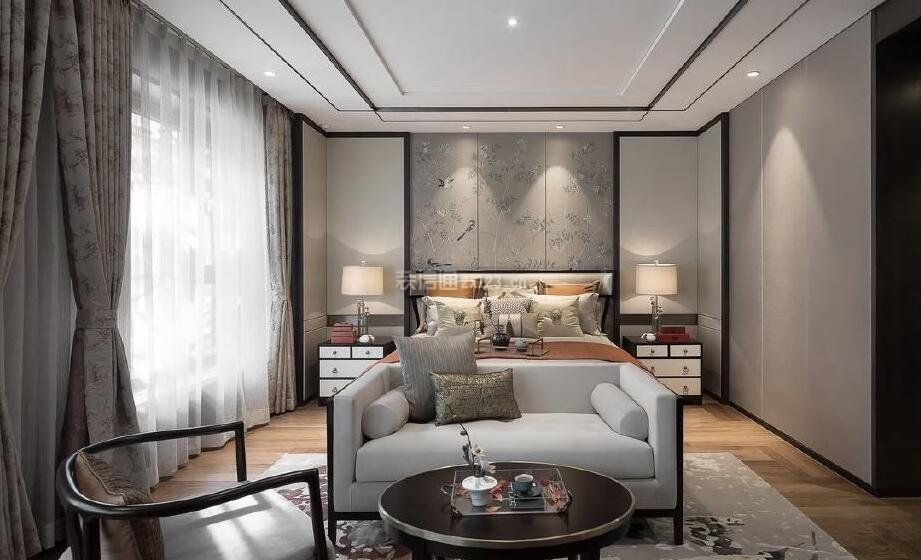 新中式风格家庭卧室沙发摆放高清效果图