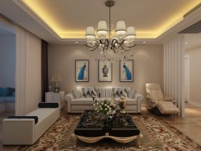 136㎡三居室简美式风格客厅沙发墙装修效果图