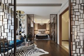 新中式风格别墅豪华卧室地板设计高清效果图