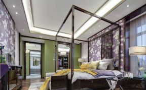 新中式风格家庭卧室床设计高清效果图