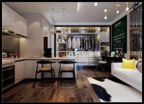 2023现代简约风格时尚二居敞开式厨房吧台装修效果图