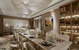 两层别墅餐厅室内装修长餐桌布置效果图