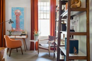 2023北欧风格房间橘色窗帘搭配设计图片