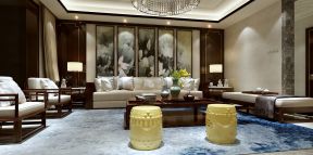 180㎡四居室新中式风格客厅沙发墙装修效果图