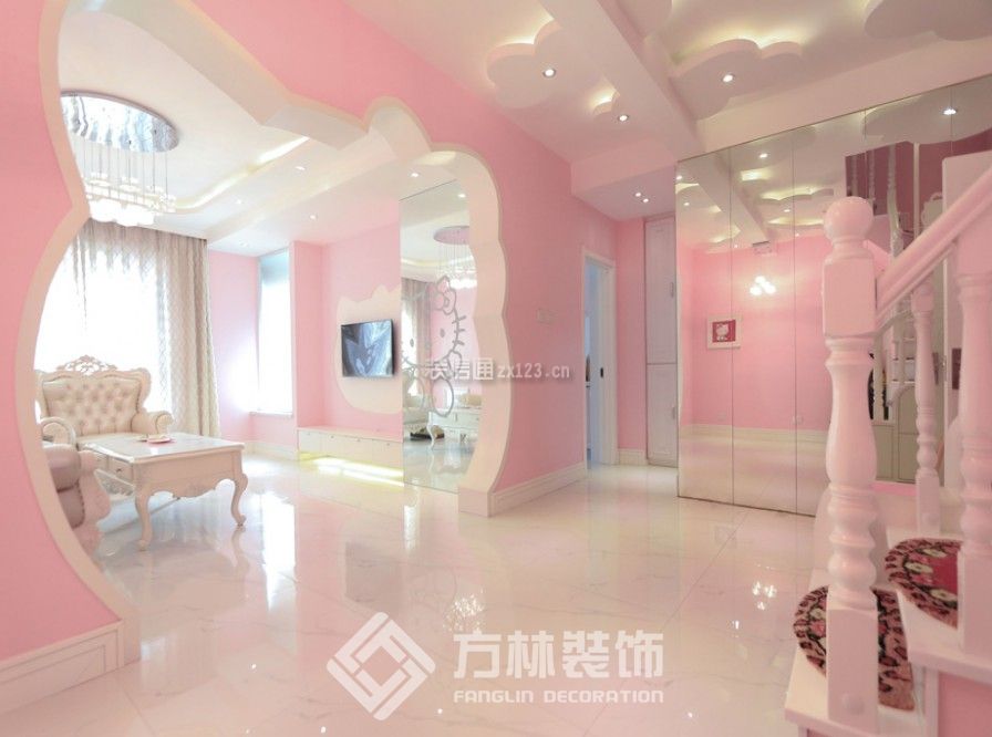 130平米四居室家装粉色客厅设计图片