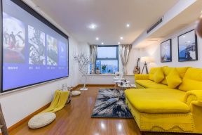  室内装修客厅影视墙 2020黄色沙发装修效果图