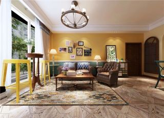 美式风格400平米别墅客厅沙发墙装饰效果图