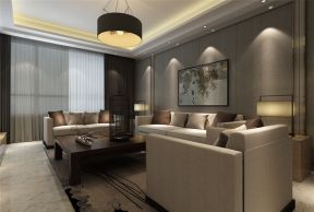 现代中式风格108㎡三居室客厅沙发背景墙装修效果图
