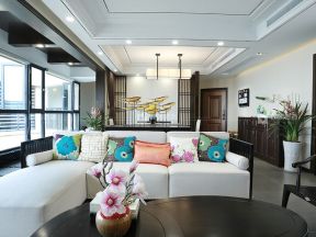 保利.拉斐公馆160㎡平层中式客厅沙发装修效果图