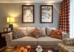 简美式风格100㎡三居客厅挂画设计图片