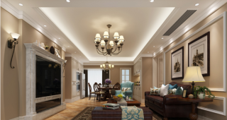 中海银海湾150㎡美式风格平层客厅装修效果图