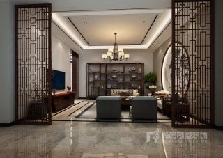 新中式风格600平双拼别墅客厅装修效果图