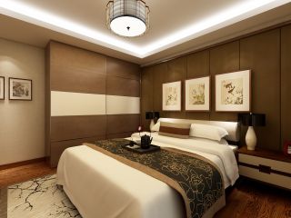 现代中式风格115平米三居卧室背景墙装修效果图