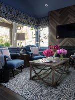 2023英伦风格家居客厅蓝色沙发椅摆放图片