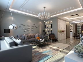 中海水岸新都四居150平港式风格客厅沙发创意背景墙装修