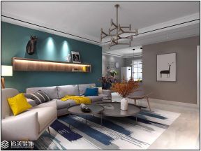 现代简约风格127平三居室客厅沙发墙装饰效果图
