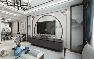 新中式风格80㎡二居客厅电视柜家装效果图