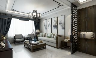新中式风格80㎡二居客厅隔断家装效果图